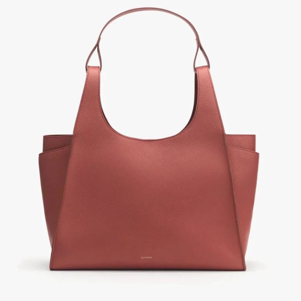 NWT Cuyana Double Loop Satchel in Dark Terracotta Pebbled Leather